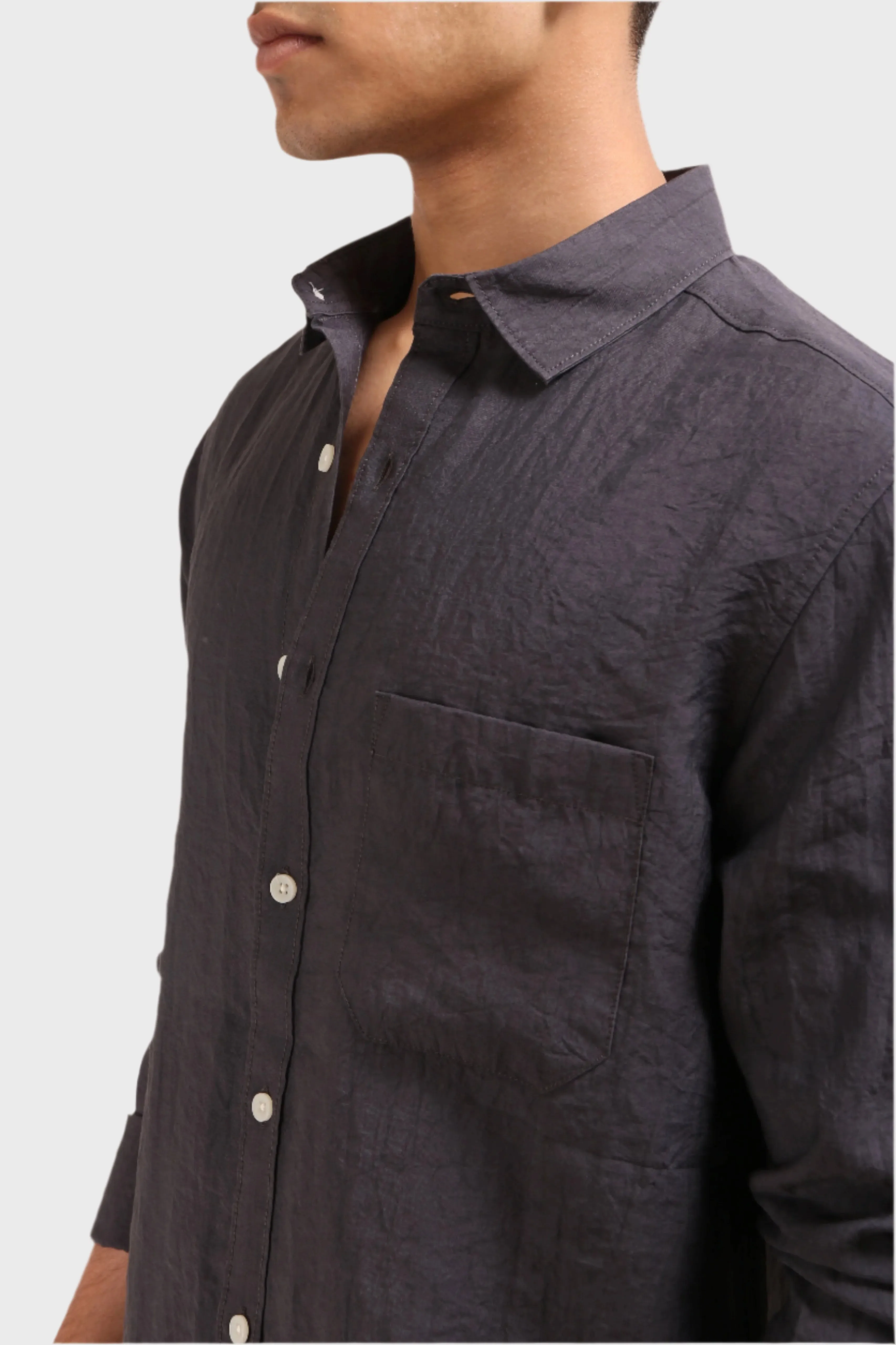 XKIND DARK GREY CRUSH WRINKLED LOOK REGULAR FIT SHIRT