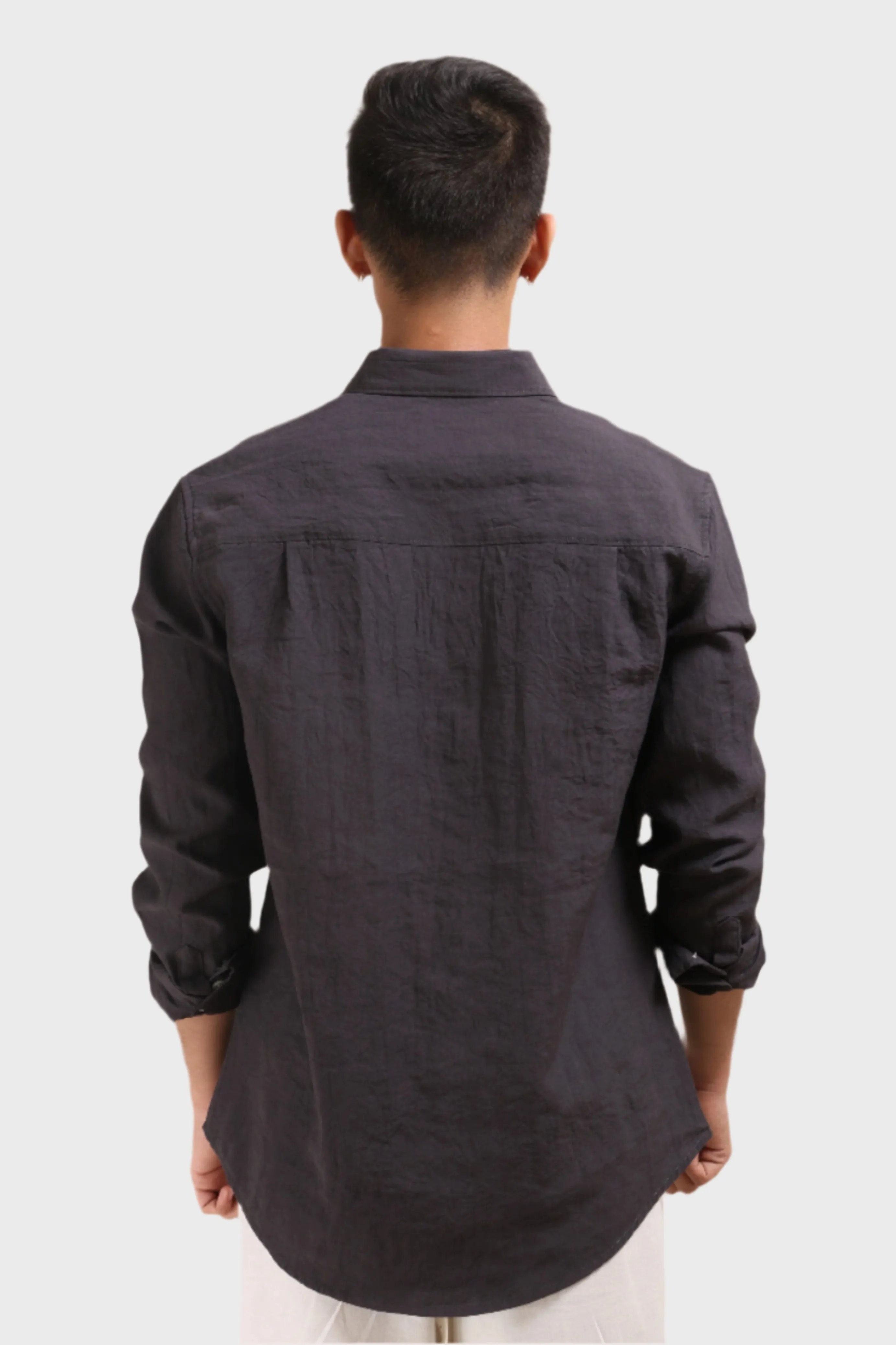 XKIND DARK GREY CRUSH WRINKLED LOOK REGULAR FIT SHIRT