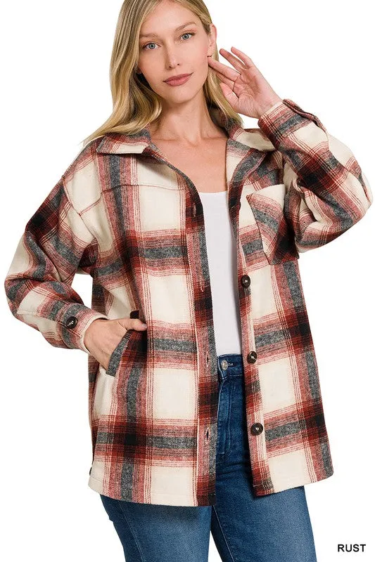 Zenana Clothing Oversized Yarn Dyed Plaid Longline Shacket