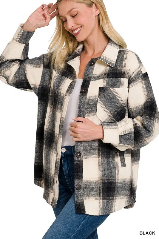 Zenana Clothing Oversized Yarn Dyed Plaid Longline Shacket