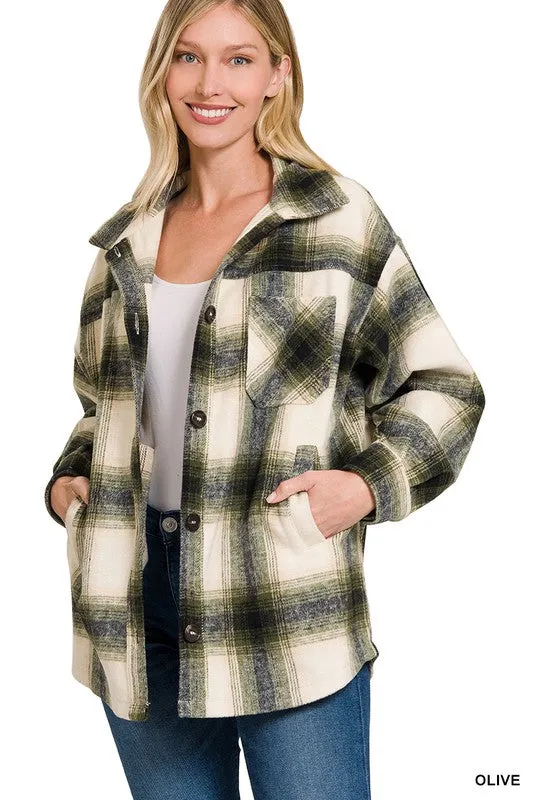 Zenana Clothing Oversized Yarn Dyed Plaid Longline Shacket