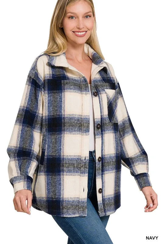 Zenana Clothing Oversized Yarn Dyed Plaid Longline Shacket