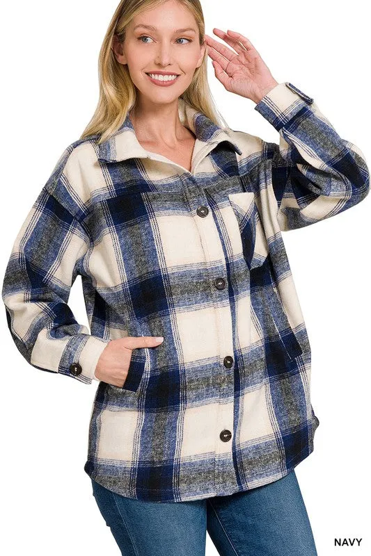 Zenana Clothing Oversized Yarn Dyed Plaid Longline Shacket