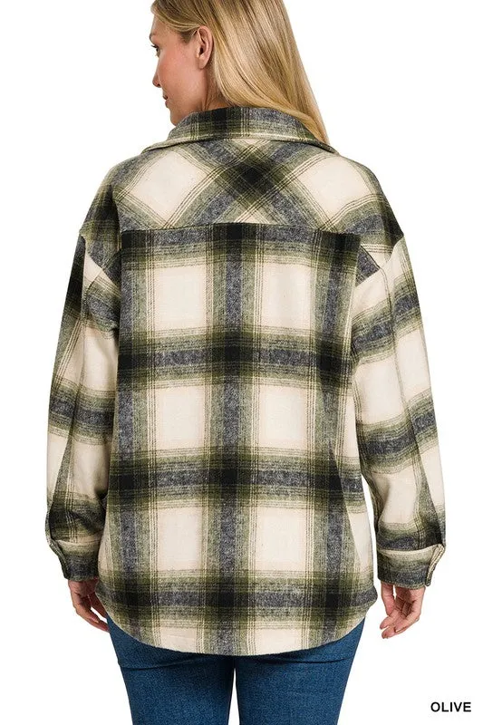 Zenana Clothing Oversized Yarn Dyed Plaid Longline Shacket