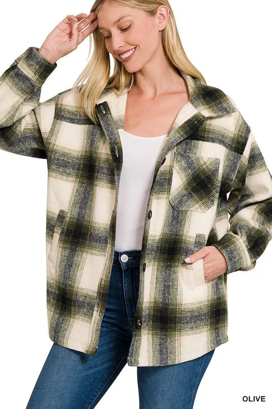 Zenana Clothing Oversized Yarn Dyed Plaid Longline Shacket
