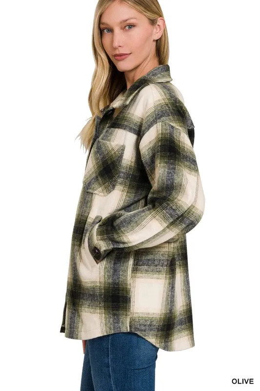 Zenana Clothing Oversized Yarn Dyed Plaid Longline Shacket