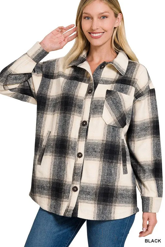 Zenana Clothing Oversized Yarn Dyed Plaid Longline Shacket