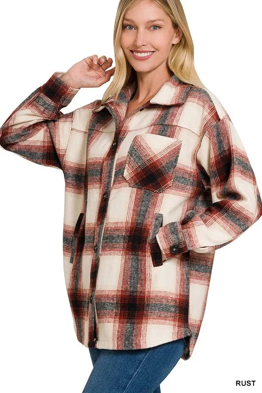Zenana Clothing Oversized Yarn Dyed Plaid Longline Shacket